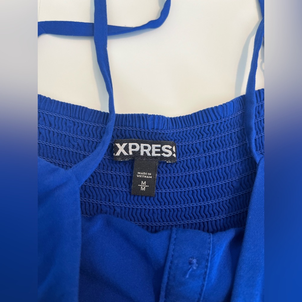 Express Strapped Button-up Mini Blue Dress w/ Pockets - Picture 4 of 7